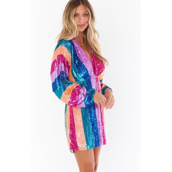 Show Me Your Mumu Kidman Mini Dress in Neon Stripe Sequins S - Picture 3 of 10